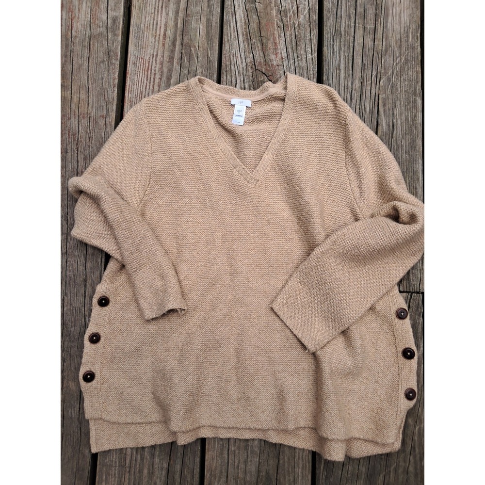 J. Jill Sweater Womens Xl Beige Cotton Knit V-Neck Pullover C3